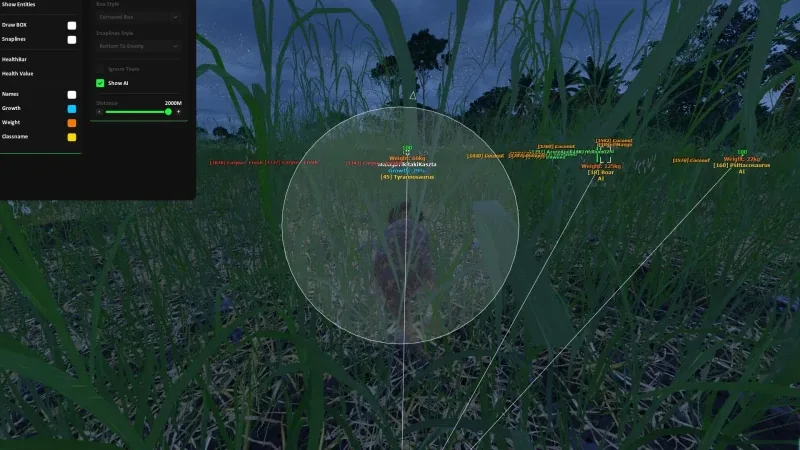 Isle ESP wallhack showing player boxes and distance labels