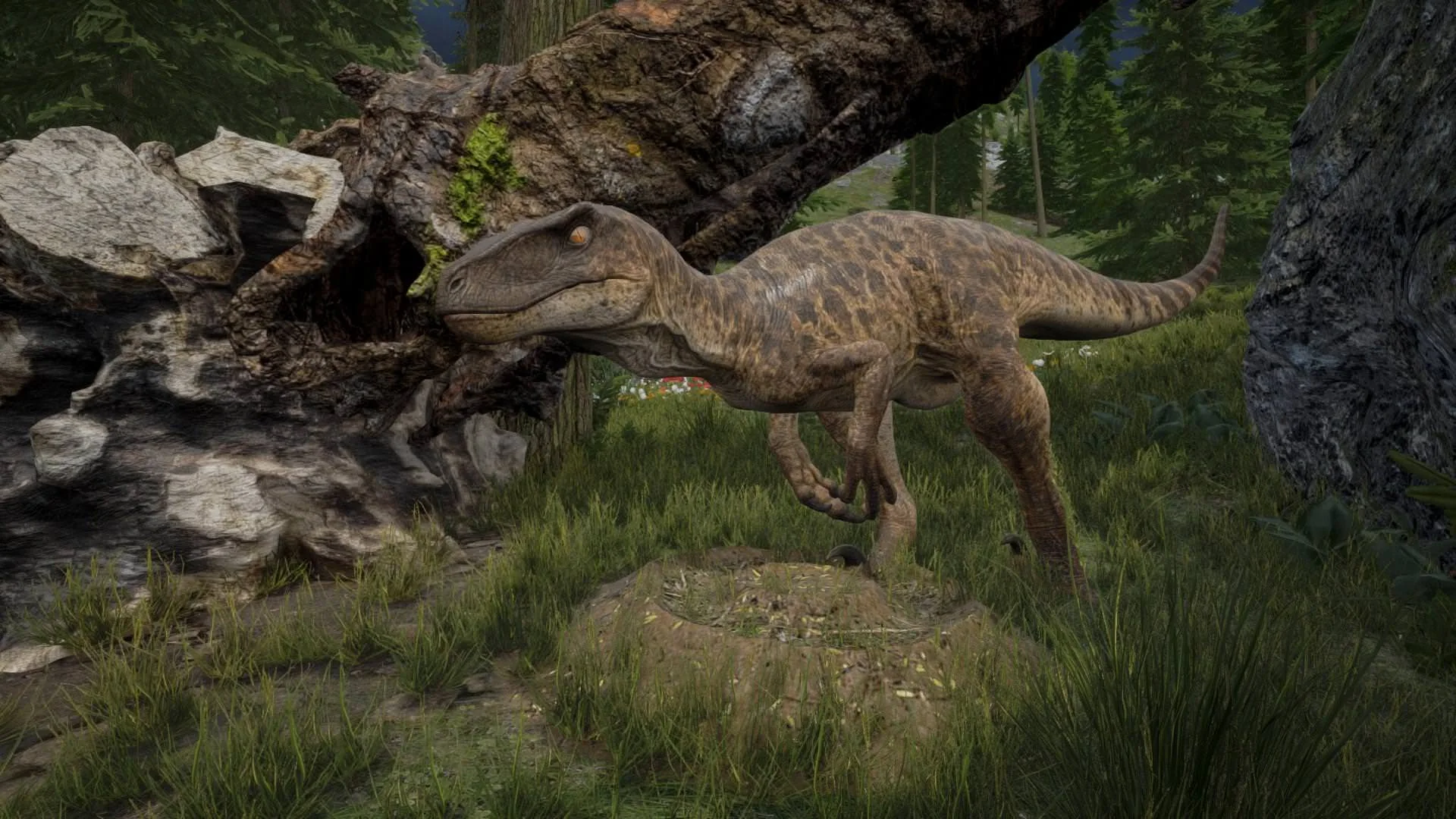 Isle wallhack ESP green hitbox around a dinosaur in the grass